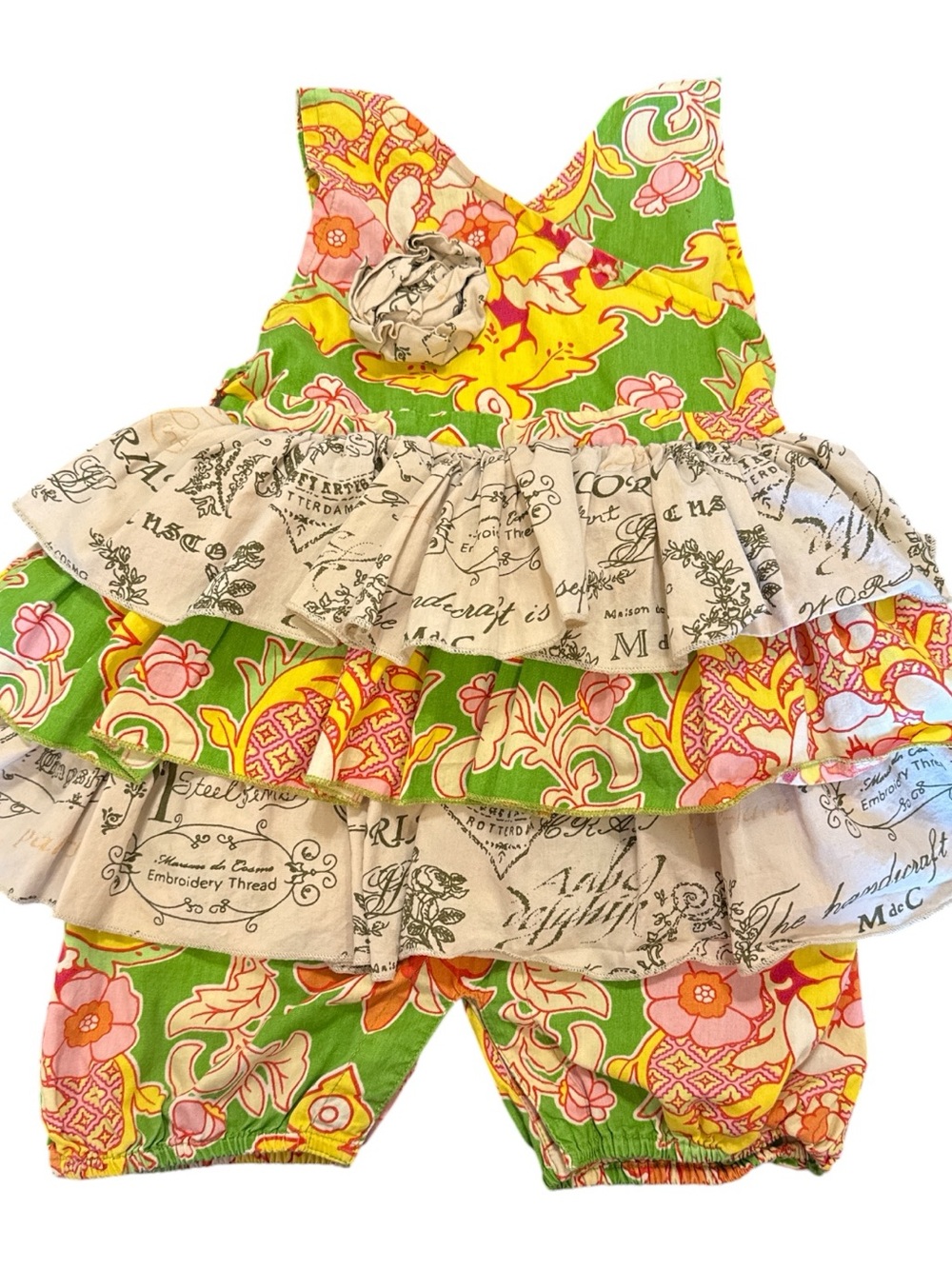 Mustard Pie Green Pink Yellow Floral Baby Romper